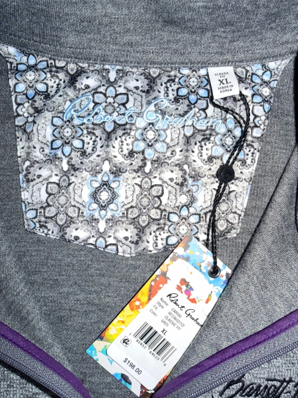 Robert Graham Cariso Luxury Quarter Zip Pullover XL Gray Heathered NWT